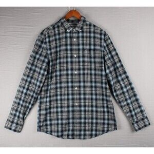 Penguin by Munsingwear Gray Navy Button Up Plaid Flannel Shirt Men Medium Fall